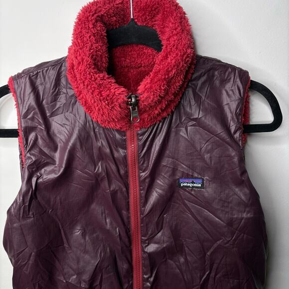 Patagonia Maroon Wine Los Gatos Reversible Vest Zip Up Fuzzy - Picture 7 of 9